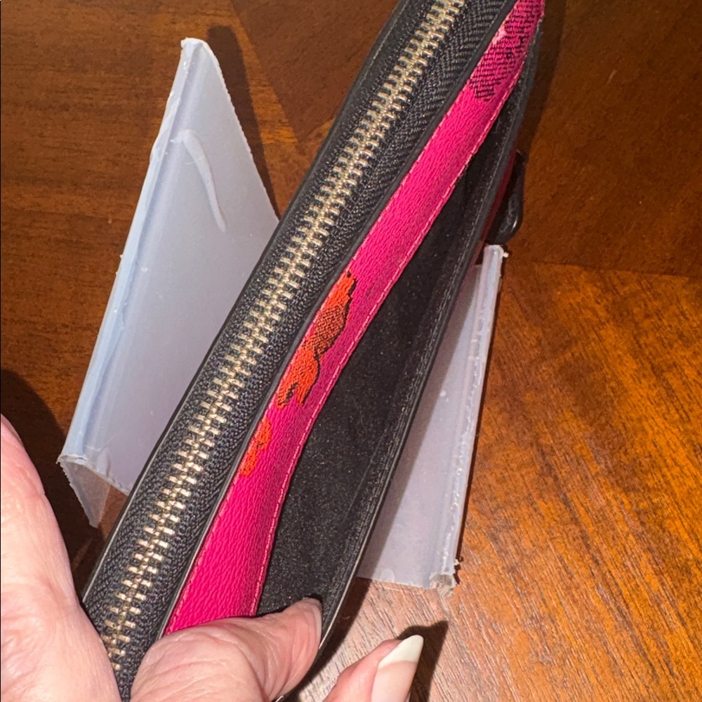 Coach long wallet  Zip-Around Wallet hot pink floral/white black orange coated c - Picture 7 of 16